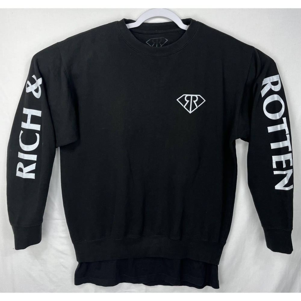 GUC Rich & Rotten Mens Black Sleeve Print Double Layer Crewneck Sweatshirt M